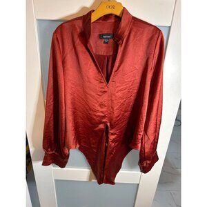 Karen Kane Womens Rust Red Satin High-Low Blouse Size L                    CD-68